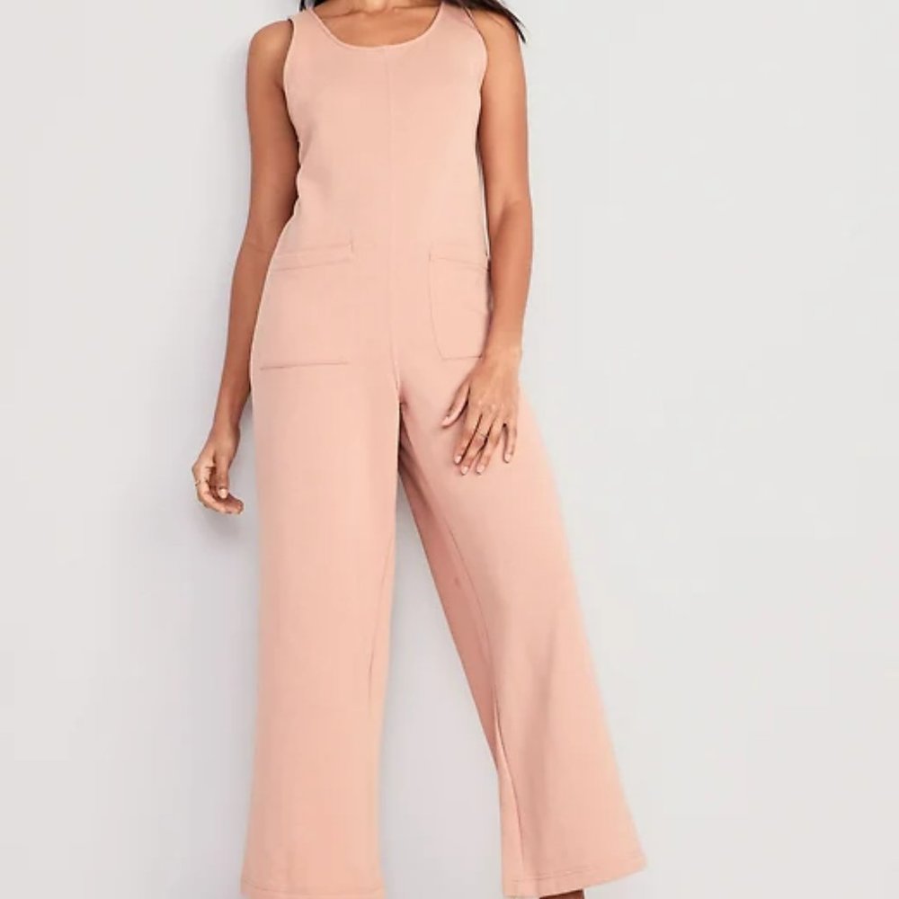 Sleeveless Loose Marled Fleece Lounge Jumpsuit